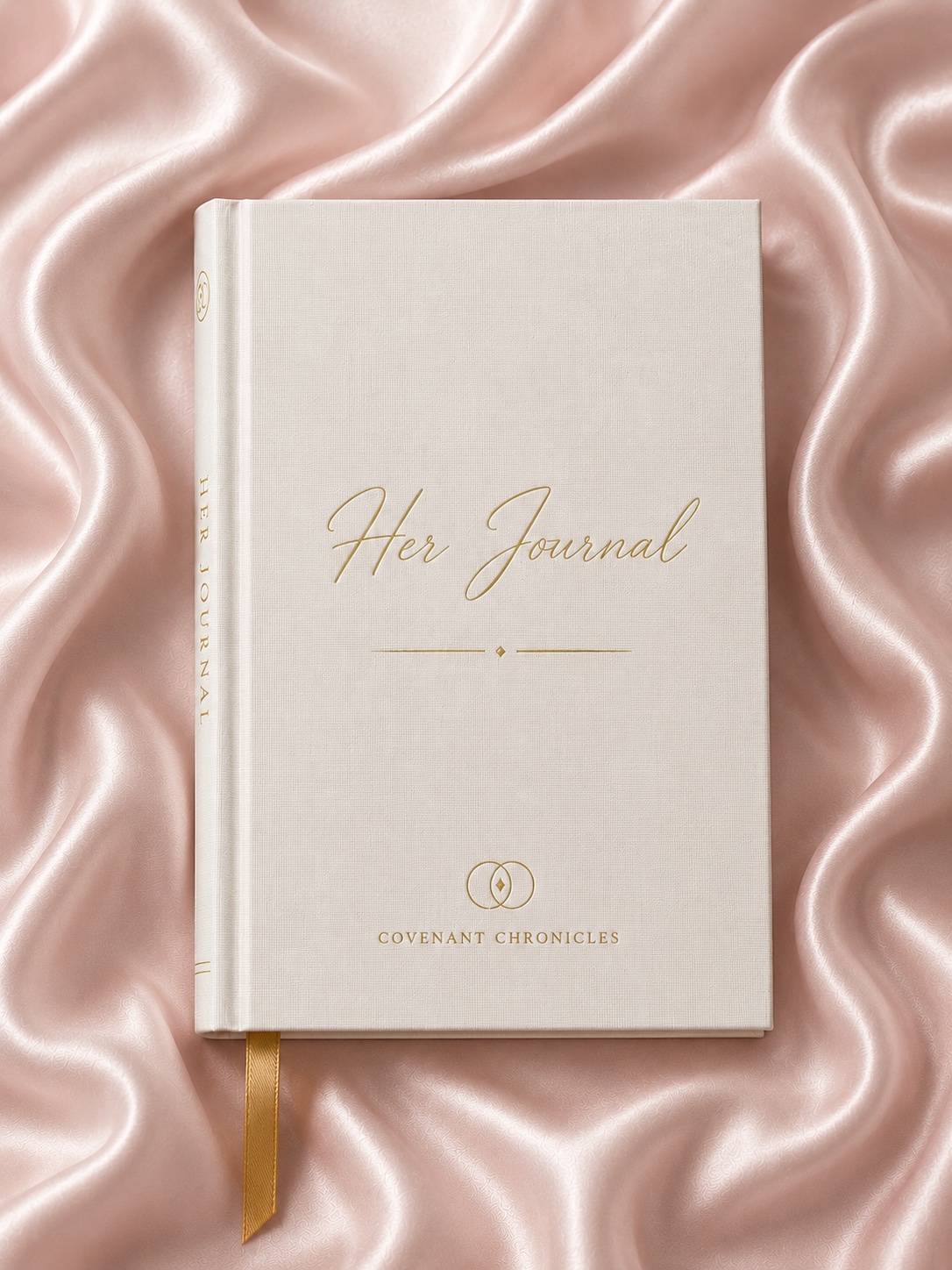 Her Covenant Journal — cream linen-bound hardcover with gold foil script