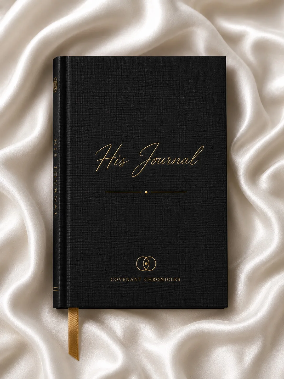 His Covenant Journal — black linen-bound hardcover with gold foil script