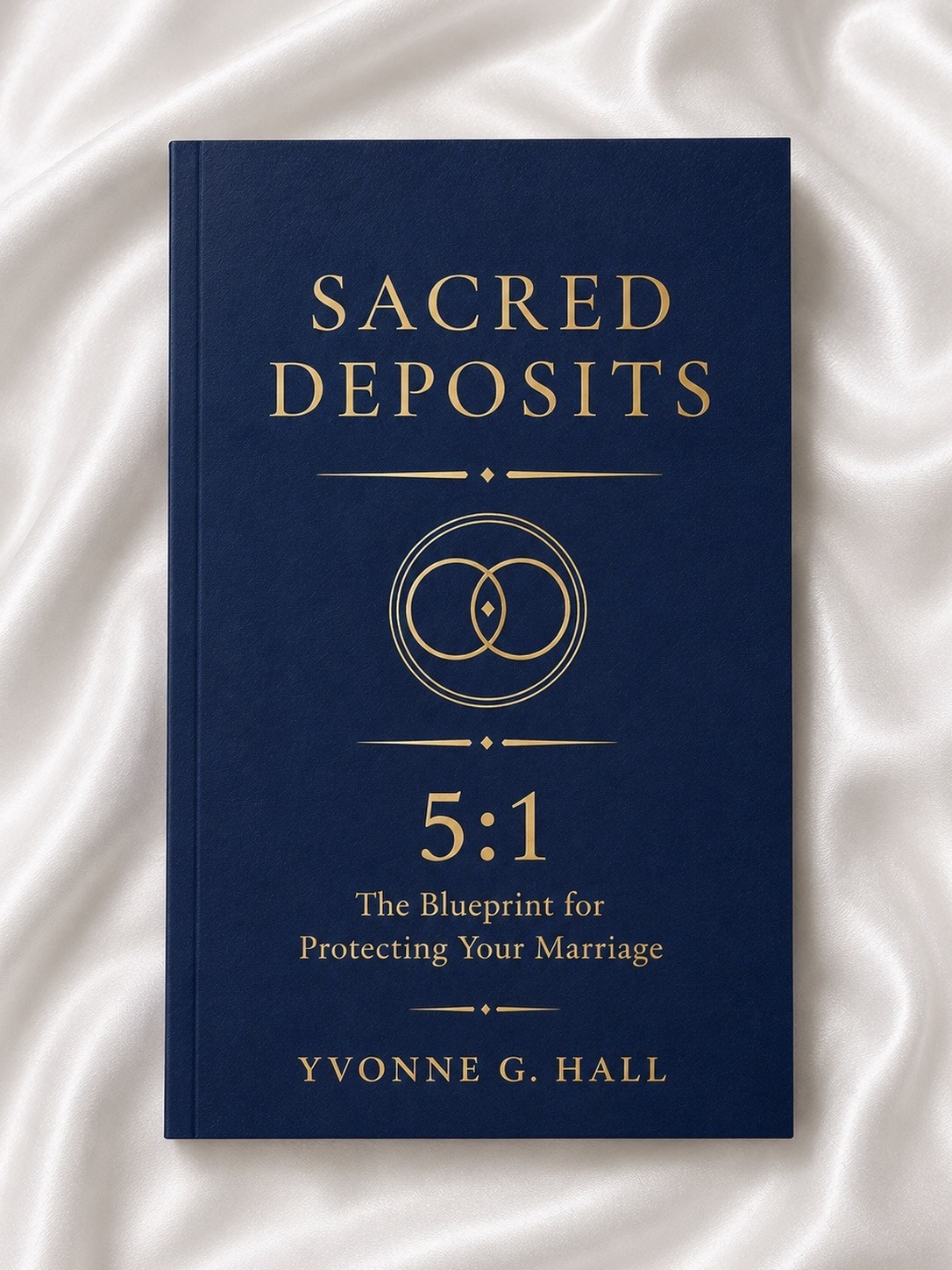 Sacred Deposits, paperback edition — navy softcover with 5:1 mark and gold foil typography